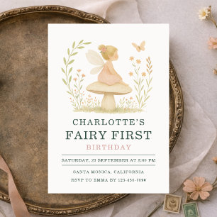 Fairy First Mushroom 1st Birthday Party Invitation