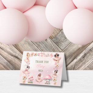 Fairy First Mushroom House Pink Birthday Thank You Card