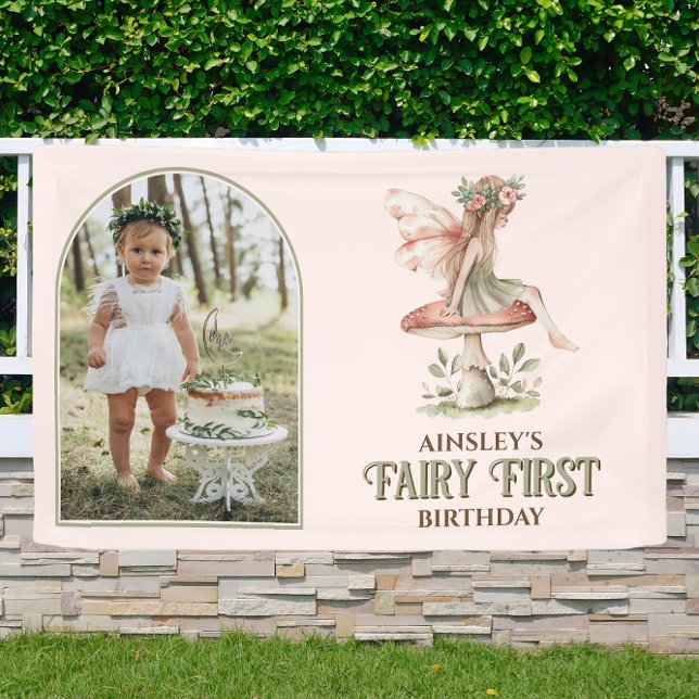 Fairy First Personalised Photo Pink 1st Birthday Banner (Creator Uploaded)