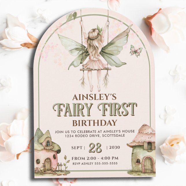 Fairy First Personalised Pink Sage 1st Birthday Invitation (Creator Uploaded)