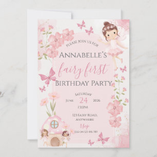 Fairy First Pink Birthday Invitation