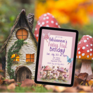 Fairy First, Pink Purple 1st Birthday Invitation