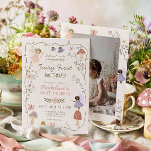 Fairy First Storybook Magical photo 1st birthday Invitation