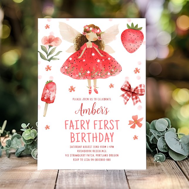 Fairy First Strawberry Fairy Birthday  Invitation (Creator Uploaded)