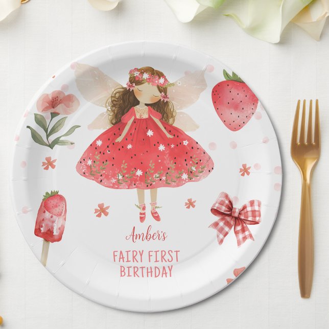 Fairy First Strawberry Fairy Birthday  Paper Plate (Creator Uploaded)