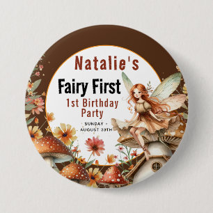 Fairy First Theme Girl's 1st Birthday Party 7.5 Cm Round Badge