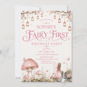 Fairy First Theme Girl's 1st Birthday Party Invitation