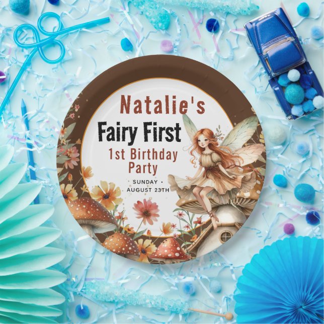Fairy First Theme Girl's 1st Birthday Party Paper Plate (Party)