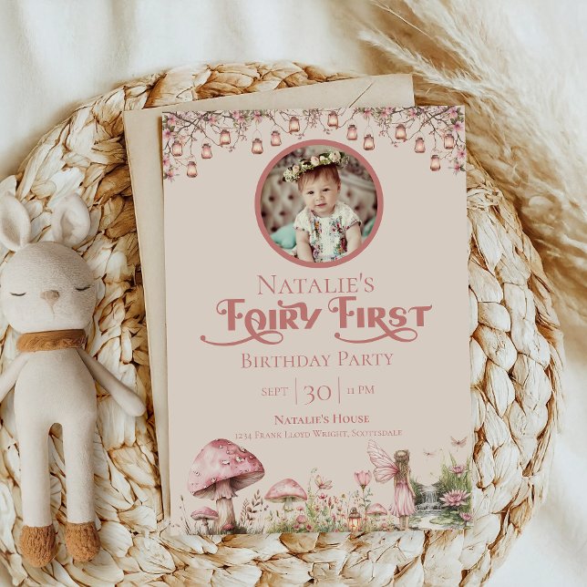 Fairy First Theme Girl's 1st Birthday Party Photo Invitation (Creator Uploaded)