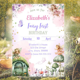 Fairy First Whimsical Birthday Invitation for Girl