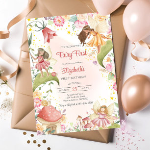 Fairy First Whimsical Floral 1st Birthday Invitation