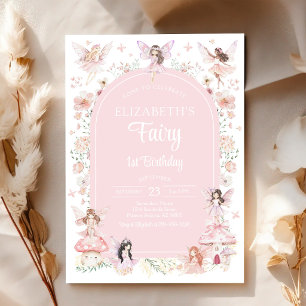 Fairy First Whimsical Floral 1st Birthday Invitation