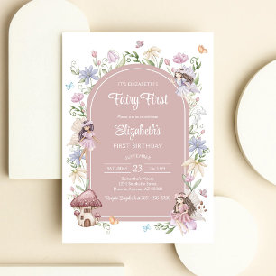 Fairy First Whimsical Floral 1st Birthday Invitation
