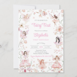 Fairy First Whimsical Floral 1st Birthday Invitation