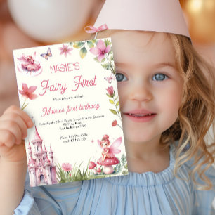 Fairy First Wildflower Watercolor 1st Birthday  Invitation