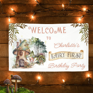 Fairy First Woodland Animals Mushroom 1st Birthday Banner