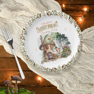 Fairy First Woodland Animals Mushroom 1st Birthday Paper Plate