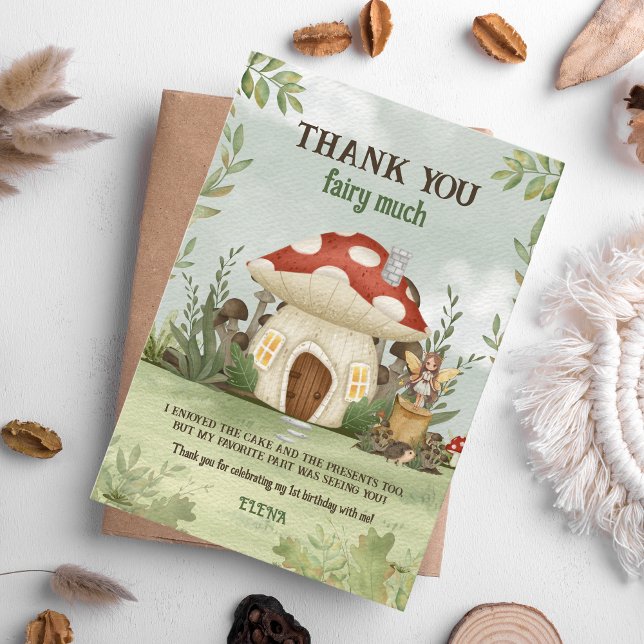 Fairy First Woodland Mushroom 1st Birthday Thank You Card (Fairy First Birthday Thank You Card)