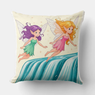 Fairy Flight Over the Falls Throw Pillow