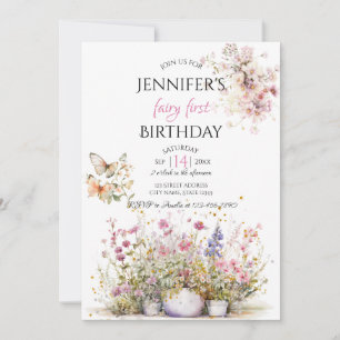 Fairy Floral First Birthday Invitation