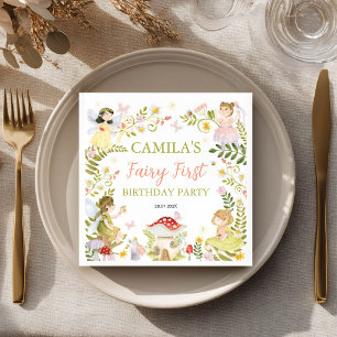 Fairy Floral Garden Butterfly Birthday Party Napkin