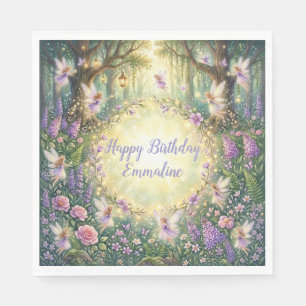 Fairy Floral Garden Purple Birthday Napkin