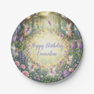 Fairy Floral Garden Purple Birthday Paper Plate