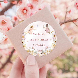 Fairy Floral Girl Birthday Party Classic Round Sticker