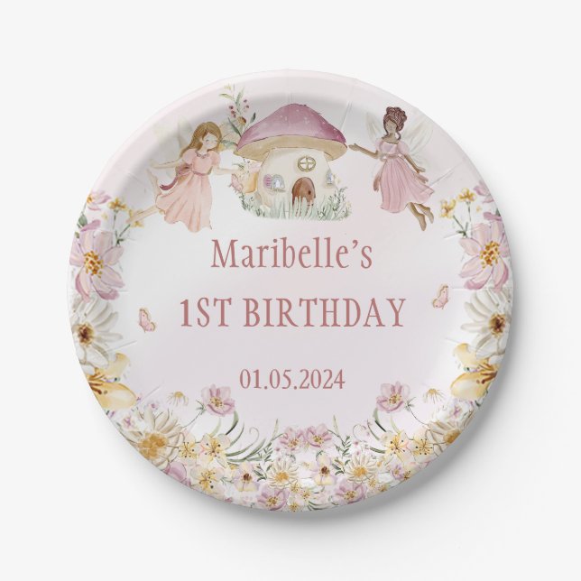 Fairy Floral Girl Birthday Party Paper Plate (Front)