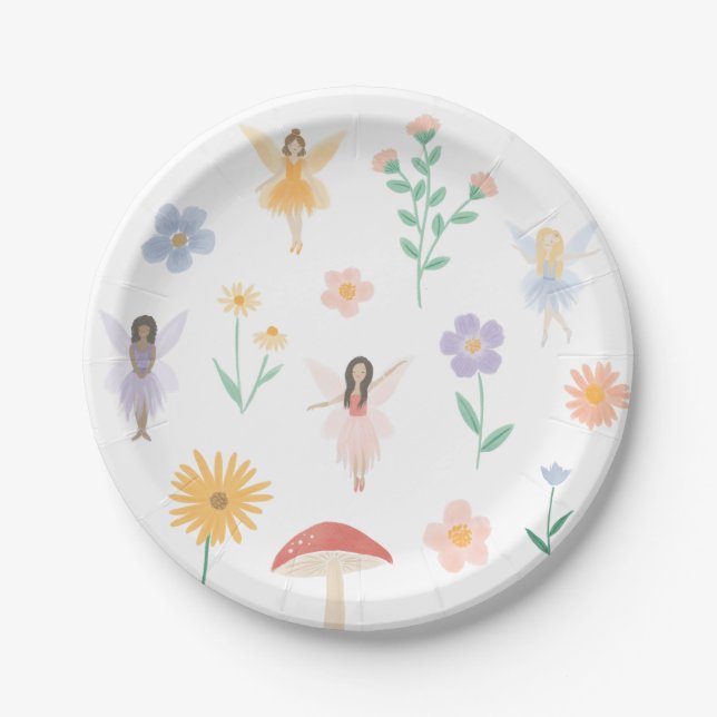 Fairy Floral Girl Birthday Party Paper Plate (Front)