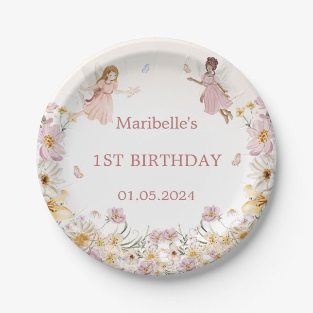 Fairy Floral Girl Birthday Party Paper Plate (Front)