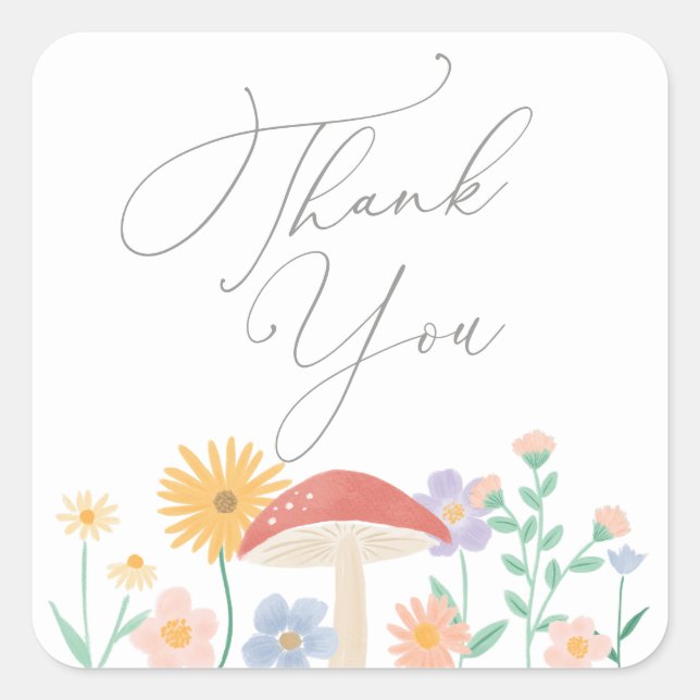 Fairy Floral Girl Birthday Party Square Sticker (Front)