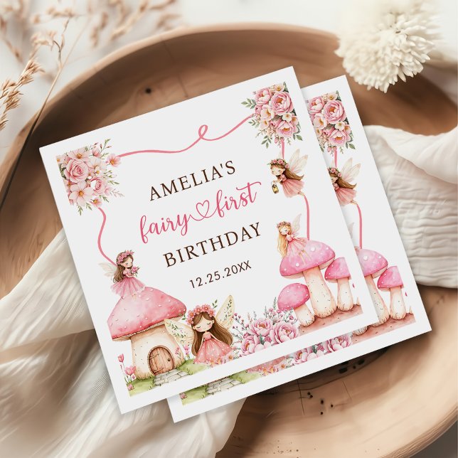 Fairy Floral Girls 1st Birthday Party Napkin (Creator Uploaded)