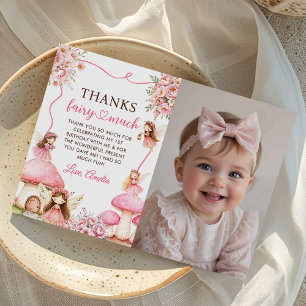 Fairy Floral Girls 1st Birthday Party Photo Thank You Card