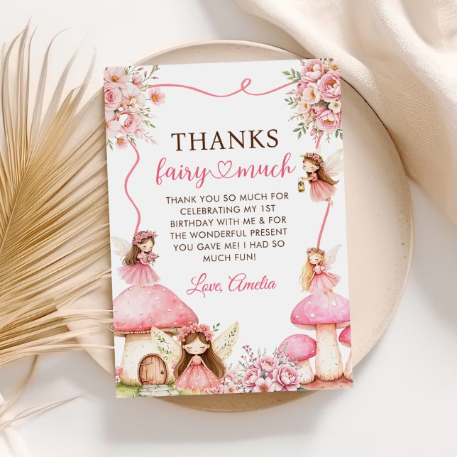 Fairy Floral Girls 1st Birthday Party Thank You Card (Creator Uploaded)