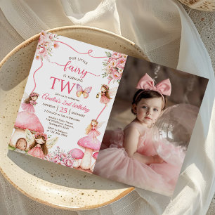 Fairy Floral Girls 2nd Birthday Party Photo Invitation