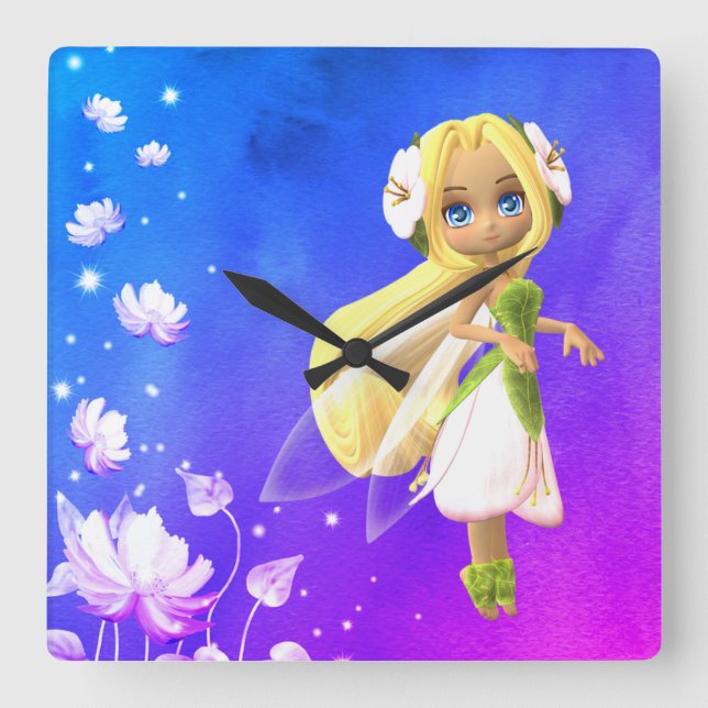 Fairy Floral Square Wall Clock (Front)