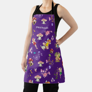 Fairy Flower Butterfly Mushroom Purple Themed Apron