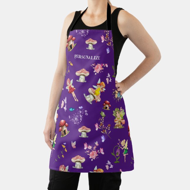 Fairy Flower Butterfly Mushroom Purple Themed Apron (Insitu)