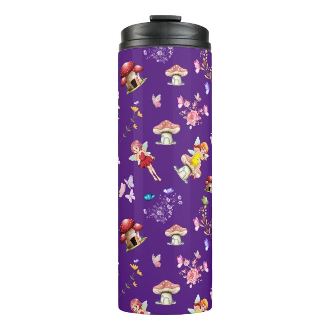 Fairy Flower Butterfly Mushroom Purple Themed Thermal Tumbler (Front)
