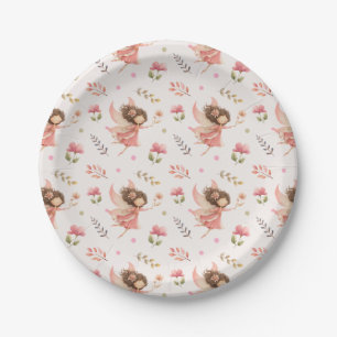 Fairy& Flower Illustrations Pastel Pink Floral Paper Plate