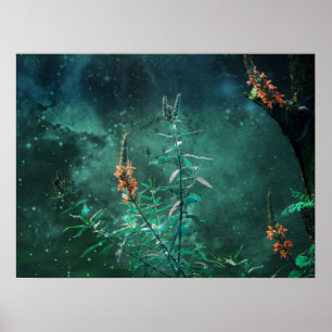 Fairy Flowers in the Jade Moonlight Poster