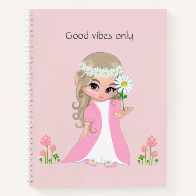 Fairy & Flowers on Light Pink Notebook (Front)