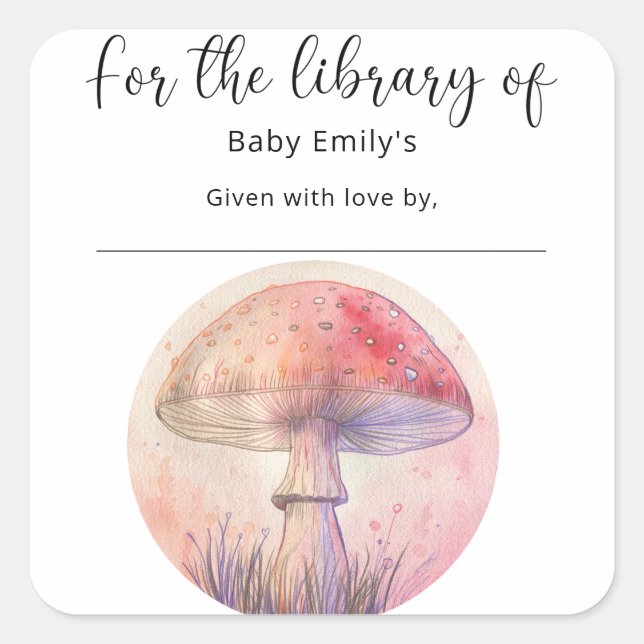 Fairy fly agaric - baby library square sticker (Front)