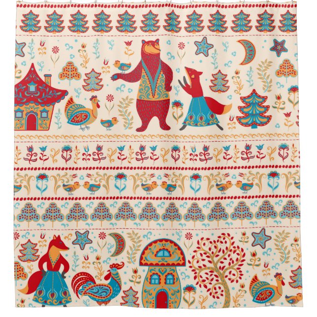 Fairy Forest Animals: Beige Background Shower Curtain (Front)