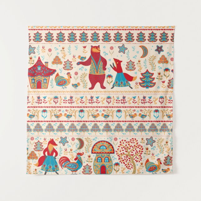 Fairy Forest Animals: Beige Background Tapestry (Front)