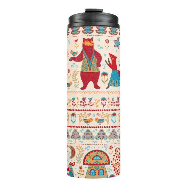 Fairy Forest Animals: Beige Background Thermal Tumbler (Front)