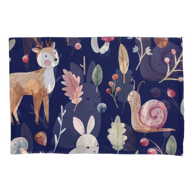 Fairy Forest Animals Children's Watercolor Pillowcase (Front)