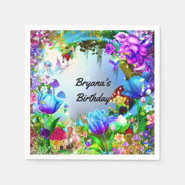 Fairy Forest Enchanted Magical Birthday Party Napkin (Front)