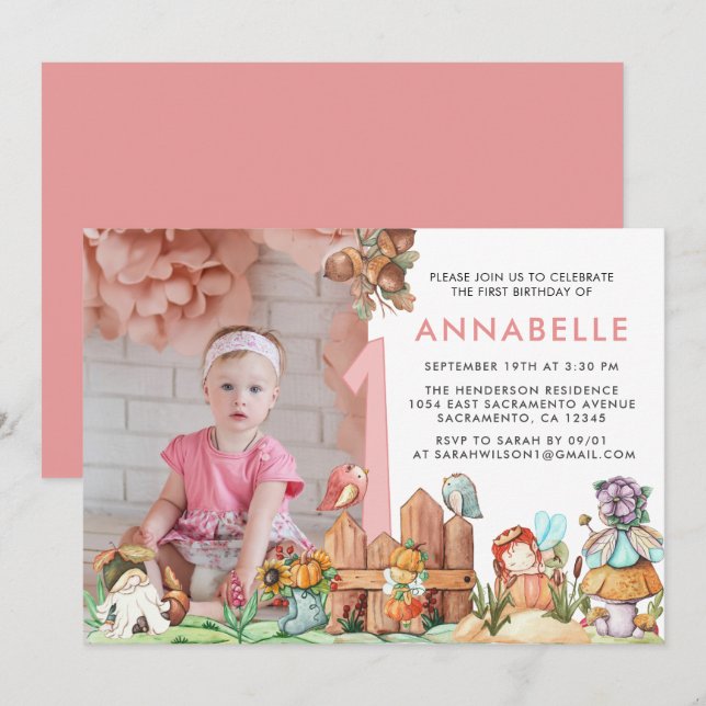 Fairy Forest First Birthday Photo Invitation (Front/Back)